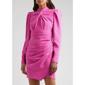 SELF PORTRAIT PINK STRETCH CREPE TWISTED COLLAR MINI DRESS size 2